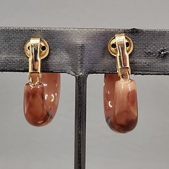 Vintage Hoop Clip On Earrings Speckled Acrylic Brown 1″
