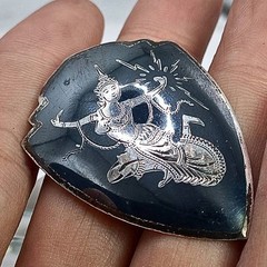 Rare Vintage Niello Brooch Pin Siam Sterling Silver Goddess Mekkala Thailand