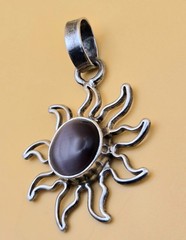 Vintage Sterling Silver 925 Sun Purple Tiger’s Eye Pendant 1″