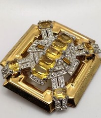 McClelland Barclay Large Citrine & Clear Rhinestone Art Deco Brooch