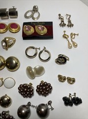 Vtg Lot of 54 Gold Tone Clip On & Screw Back Earrings Bergere Monet Trifari Etc