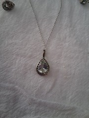 Vintage Tear Drop Necklace, Ring, And Earrings Set CZ Sterling 925