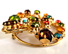 Vintage Austria Multi Autumn Colors Rhinestone Gold Tone Pin 1-7/8″