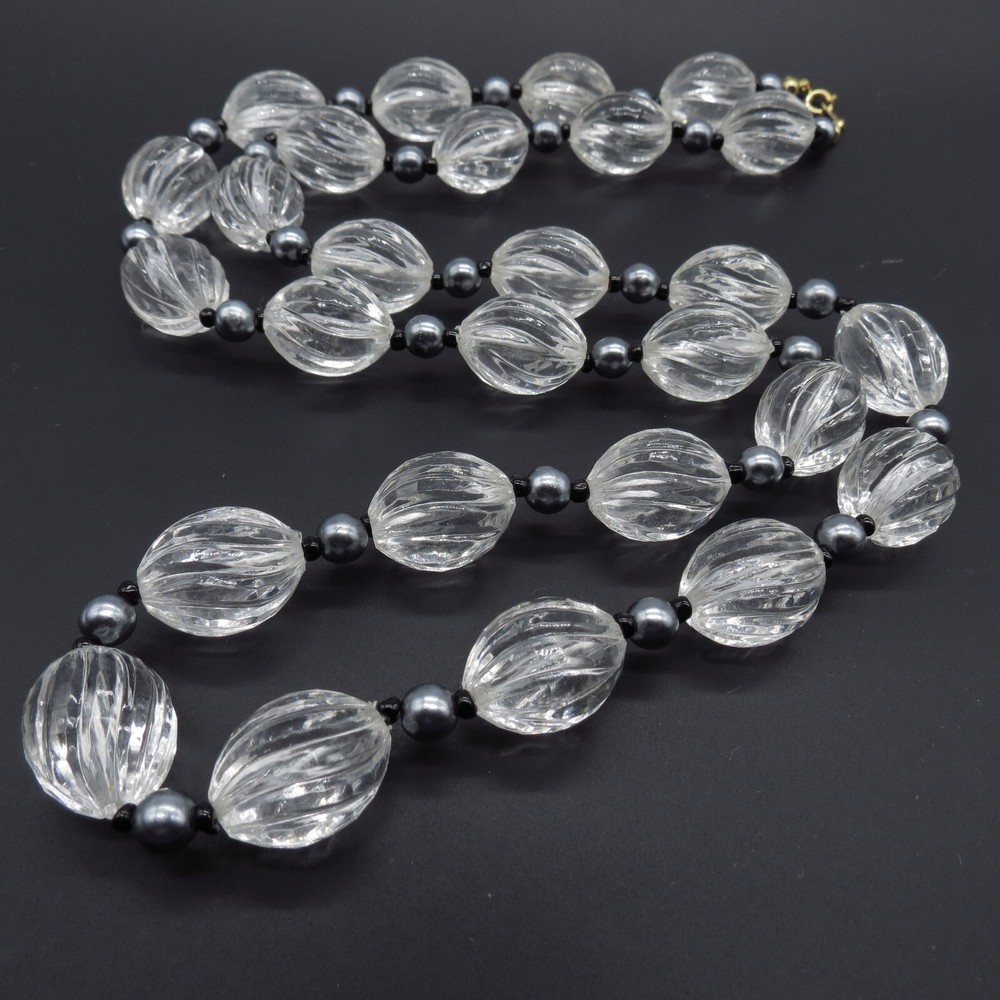 Vintage Clear Beaded Necklace Lightweight Retro 30″