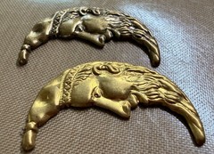 Vintage Brass Crescent Moon Face Stampings 31mm Celestial Jewelry Findings Lot o