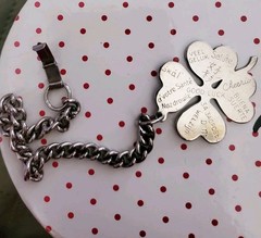Vintage “Good Luck” 8 Plus Language Charm Bracelet Silver Tone Four Leaf Clover