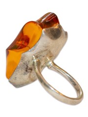 Vintage Baltic Cognac Amber Sterling Silver Ring US 6 1/4