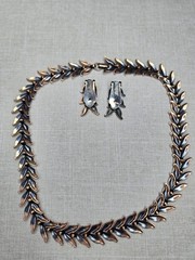 Vintage Matisse Renoir Laurel Leaf Link Copper 16″ Choker Necklace And Earrings
