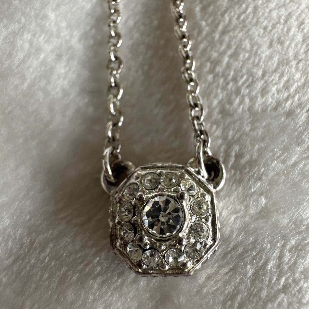 Vintage 1928 Brand Jewelry Crystal Octagon Silvertone Necklace 18”