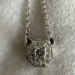 Vintage 1928 Brand Jewelry Crystal Octagon Silvertone Necklace 18”