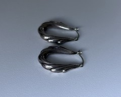 Vintage Sterling Silver Hoop Earrings 925 Dangle Drop Puffy Scalloped Ladies 1in