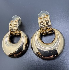 Givenchy Vintage Logo Earrings Gold Tone Dangle Knockers Runway Signed J130
