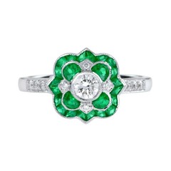 3Ct Art Deco Style Lab Created Diamond & Emerald Wedding 14k White Gold FN Ring