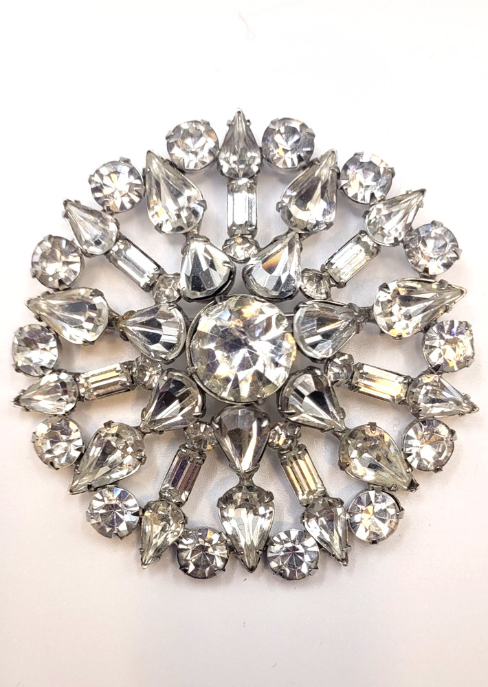 Vintage 2.7″ Weiss Snowflake Flower Unsigned Silver Jeweled Rhinestone Brooch