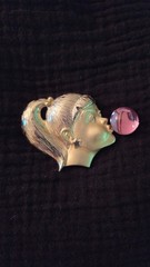 Rare AJC American Jewelry Bubble Gum Girl Brooch Gold Tone Pink Bubble Signed