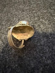 Handmade Southwestern Style Chalcedony Ring Unmarked Silver Tone Scroll Work