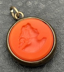 Vintage Extasia Orange Faux Coral Intaglio Cameo Pendant Gold Tone Charm