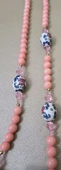 VTG Chinese Export Pink Agate Necklace Cloisonne Bead Briolette 30″