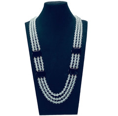 Vintage Black Onyx & Clear Quartz Triple Strand Beaded Elegant Necklace 15″ Long