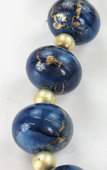 Vintage Gold And Blue Beaded Necklace 24 in Spring Ring Clasp
