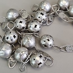 Vintage Mexican Wedding Lasso Necklace Silver Tone Filigree Ball Link Chain 72″
