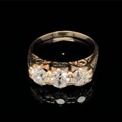Victorian 1.50 Carat Old European Cut 3 Stone Diamond Half Hoop Band 18K Gold