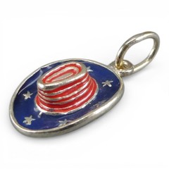 Sterling Silver & Enamel Cowboy Hat Charm Red Blue Stars Stripes Flag Patriotic