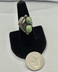 Vintage MCM Old Pawn Southwest Greenish Turquoise Stones Sterling Ring Size 8.5