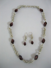 VINTAGE STERLING SILVER ROLO CHAIN AND GLASS BEAD NECKLACE AND EARRING SET