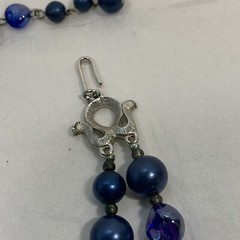 Vintage TRIFARI Cobalt Blue Glass Bead Necklace 2 Tier Peacock Iridescent Silver
