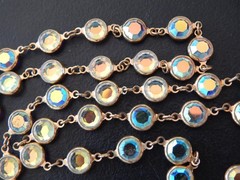 Vintage SWAROVSKI AB/ Aurora Borealis Crystal Open Bezel Necklace 35″