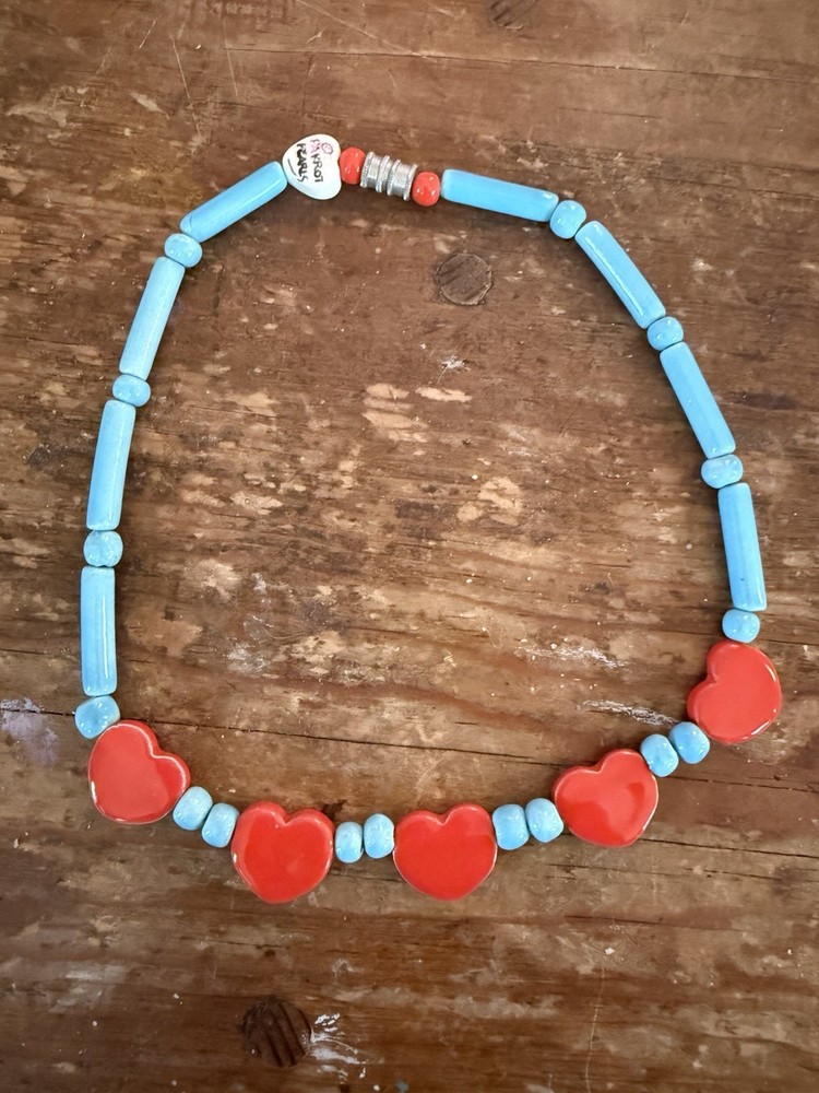 Vintage Flying Colors Ceramic Heart Necklace Beads