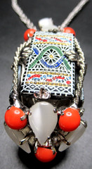 SCHREINER Moroccan Matrix Mosiac Glass Tile 4 Sided Vintage Pendant Necklace
