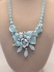 Vintage W. Germany light blue & white bead floral necklace and earrings jewelry
