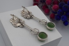 Soviet VTG old Ukraine earrings Sterling SILVER 925 stone green nephritis