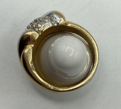 Vintage EDCO Ring Size 8 Gold Silver Tone Clear Rhinestone Band Cocktail