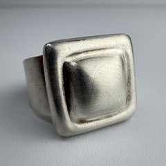 Vintage Sterling Silver 925 Oxidized Modernist Square Domed Wide Ring Size 7.5