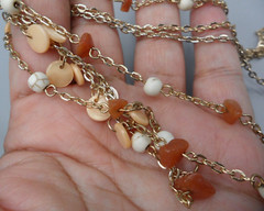 Chain Tassel Pendant Necklace Layered Carnelian Chip Howlite Station Shell Charm