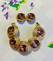 Vintage rhinestone bracelet purple/Lavender Matching Earrings unsigned