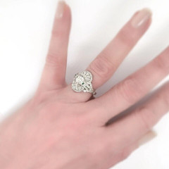 Art Deco Round Lab Created Diamond & Emerald Wedding 14K White Gold Plated Ring