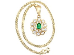 Vintage 0.60 Ct Emerald 2.28 Ct Diamond 18k Yellow Gold Pendant 1990s