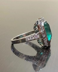 Vintage Art Deco Colombian Emerald Lab Diamond Engagement 14K White Gold FN Ring