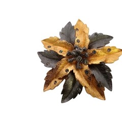 Vintage Joan Rivers Poinsettia Leaf Brooch Textured Gold Silver Tone Pin 2 1/2