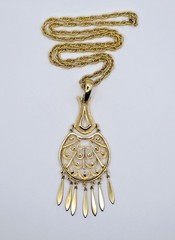 Vintage Gold Tone Chandelier Fringe Pendant Statement Necklace Boho 1970s