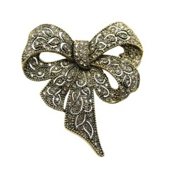 Vintage Black Color Rhinestone Bow Brooches for Women Large Bowknot Brooch Pin