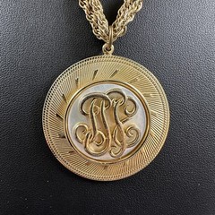 Vintage Monogram Necklace Pendant Multi Strand Chain Statement Gold Tone 18″