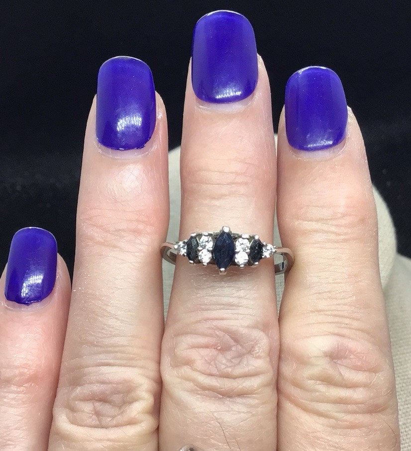 Vintage Sterling 925 Simulated Sapphire & Cut Glass Stone Ring Sz 10 Y1440
