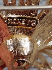 Vintage Monet Leaf Brooch Large Gold Open Textured Design 1970s Signed