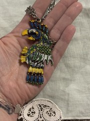 VTG Tropical Parrot Bird Pendant Necklace Large Colorful Statement Maximalist