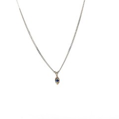 14K Solid White Gold Natural Blue Sapphire Reflect Pendant Necklace